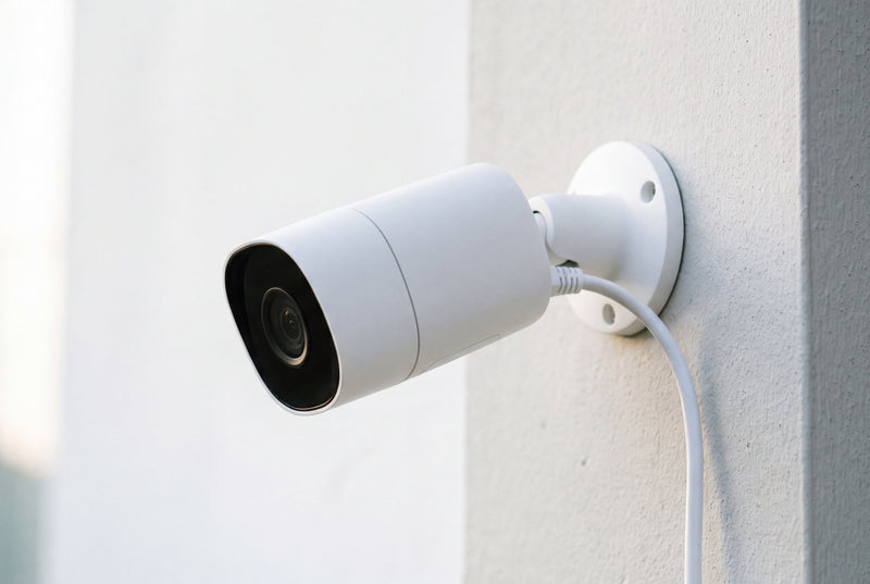 Kamera IP monitoringu zamontowana na zewnętrznej ścianie budynku