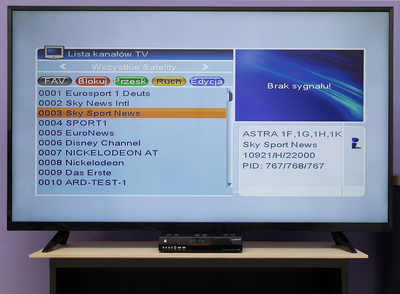 Tuner Linbox niemieckie programy Eurosport i inne