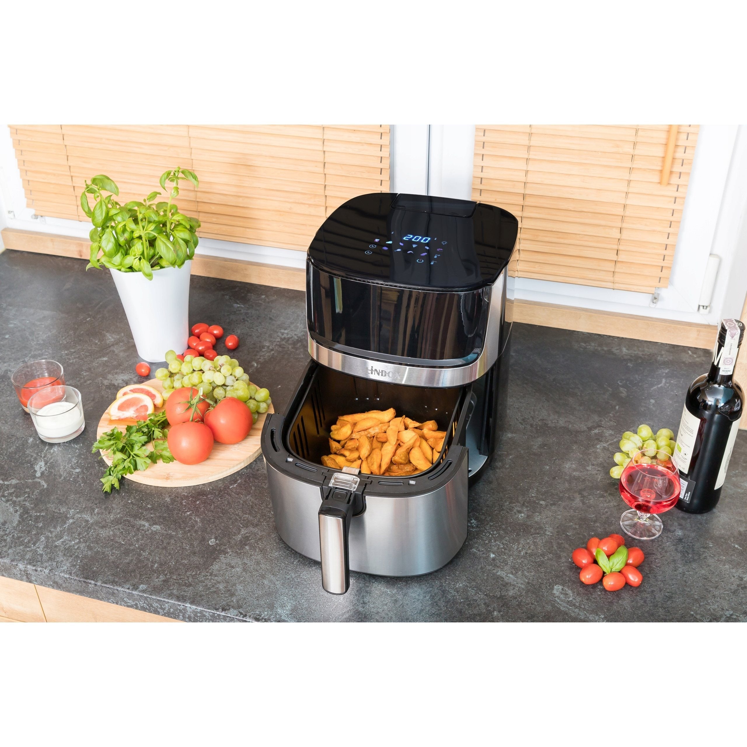 Air Fryer 8L 2000W frytkownica beztłuszczowa z funkcją pary, podwójna grzałka góra dół, okienko z podświetleniem LED, 360° cyrkulacja powietrza, 10 programów, duża pojemność