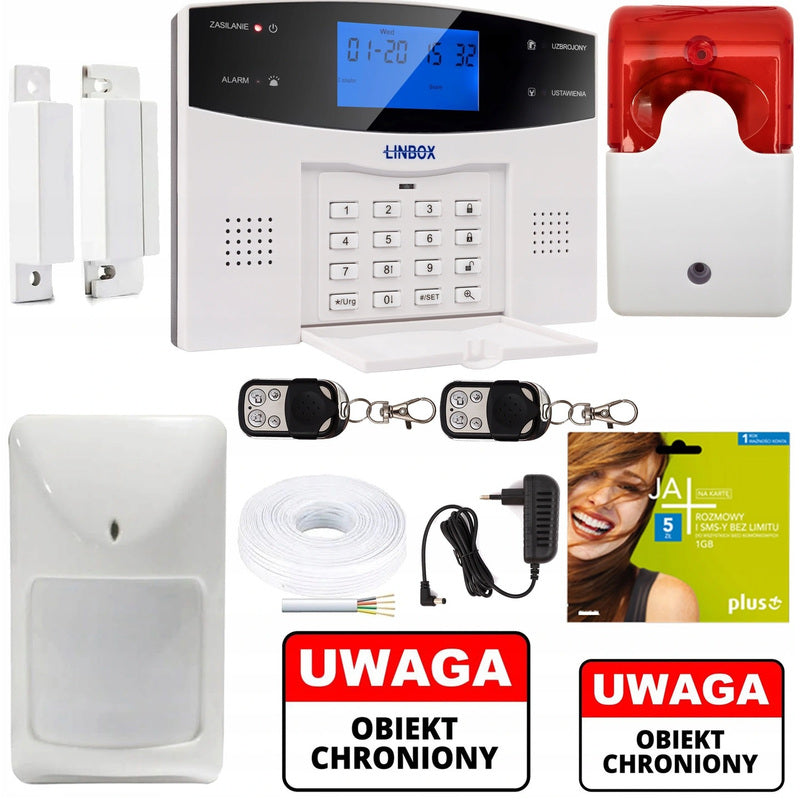 Przewodowy alarm Guard 1 senior LCD GSM WIFI Tuya 1 czujka przewodowa obsługa przez GSM i WIFI