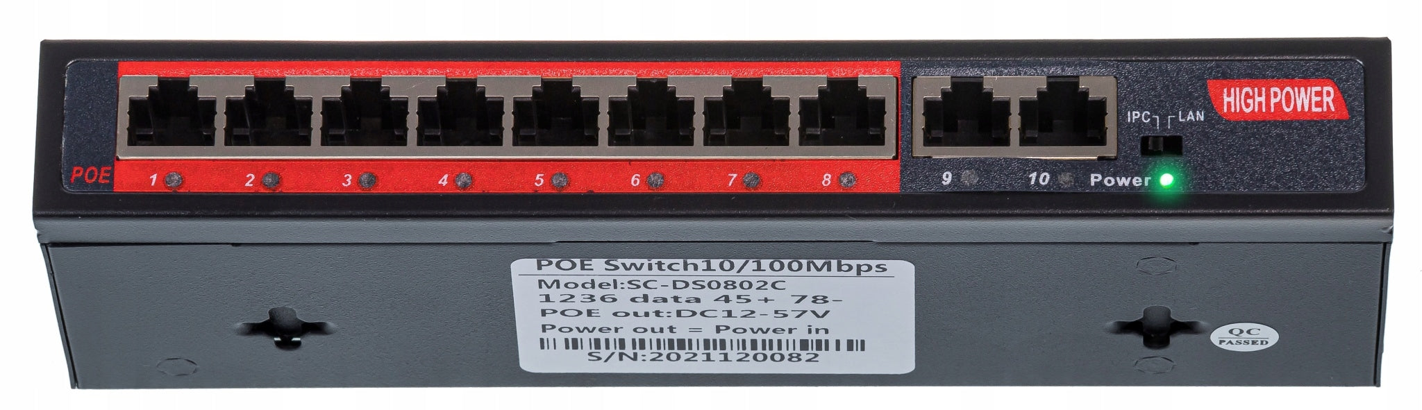 Switch POE 8POE 2UPLINK 100Mb/s 12-57V