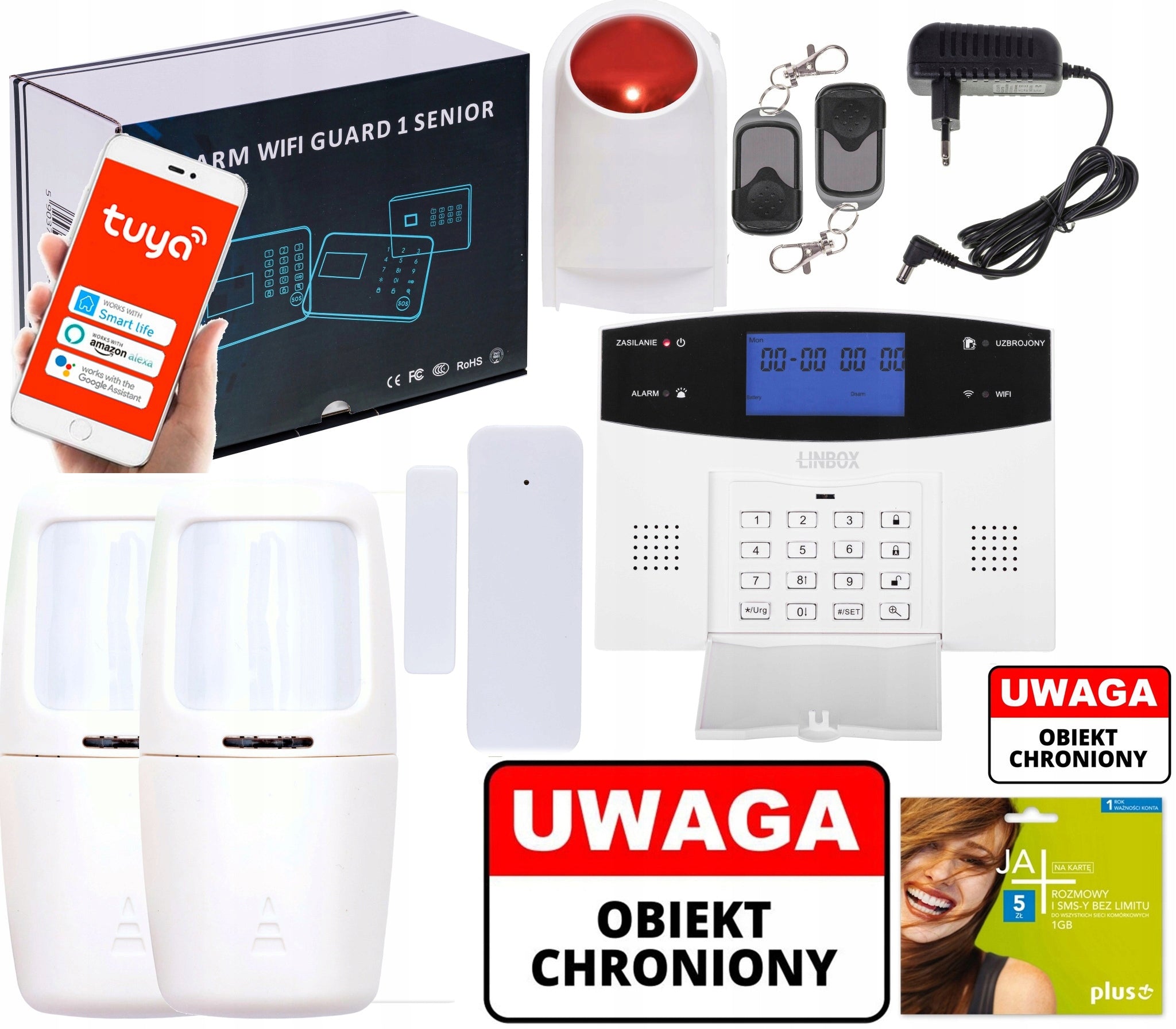 Bezprzewodowy alarm LCD GSM APP WIFI GSM polski