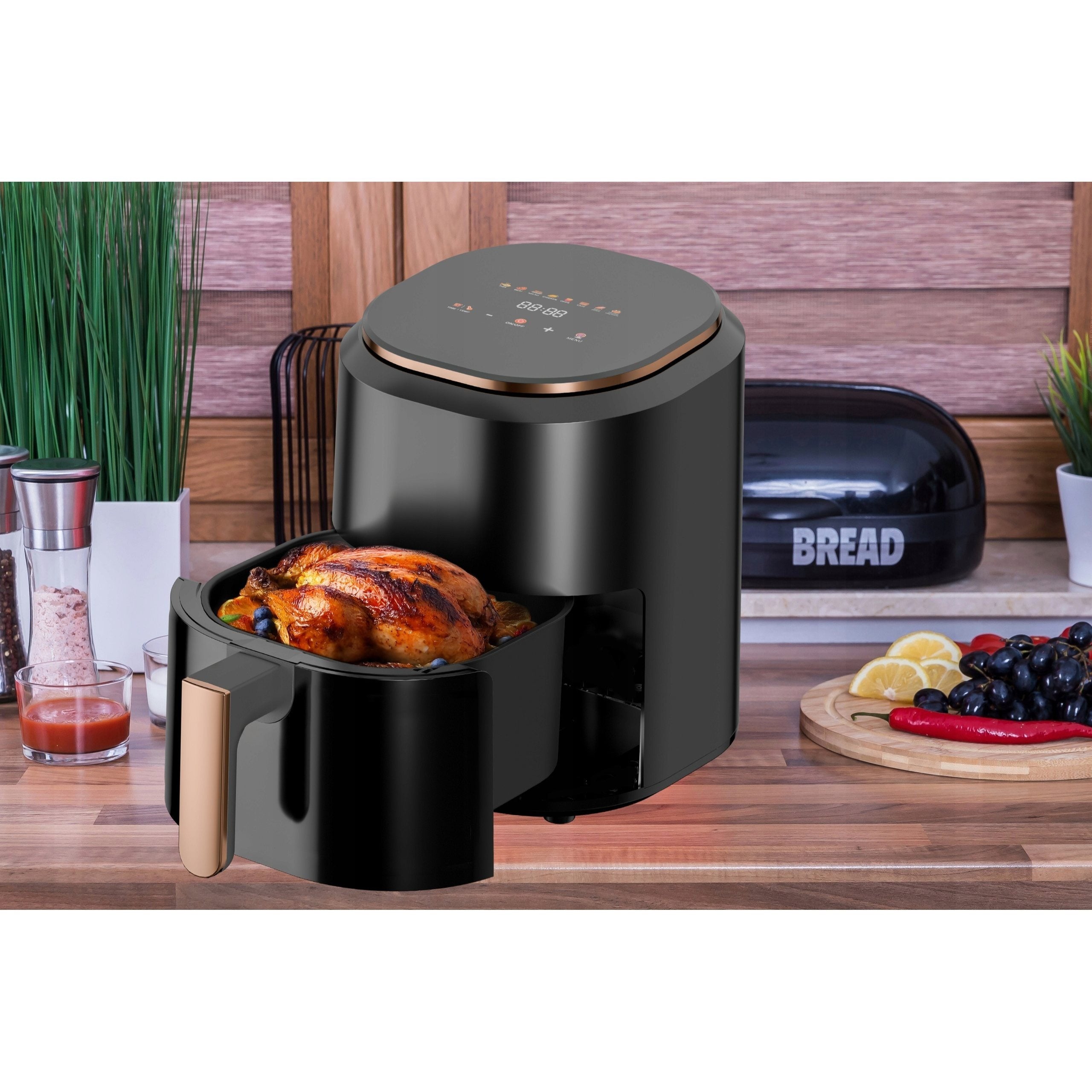 Frytkownica beztłuszczowa AIR fryer Linbox czarna 4,5L 1400W kolorowe MENU w języku polskim