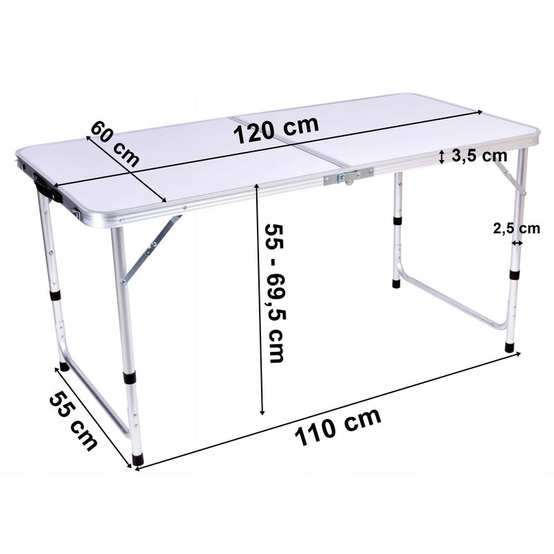 Stół turystyczny Linbox 120x60 cm składany + 4 krzesła | kempingowy, walizka, lekki 7 kg, regulacja wysokości