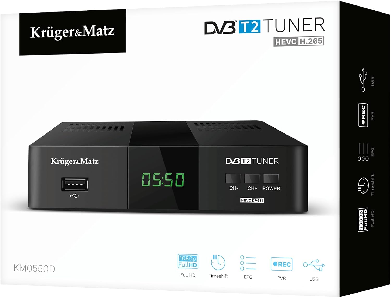 Dekoder DVB-T2 Krüger&Matz KM0550D H.265 HEVC HDMI SCART USB