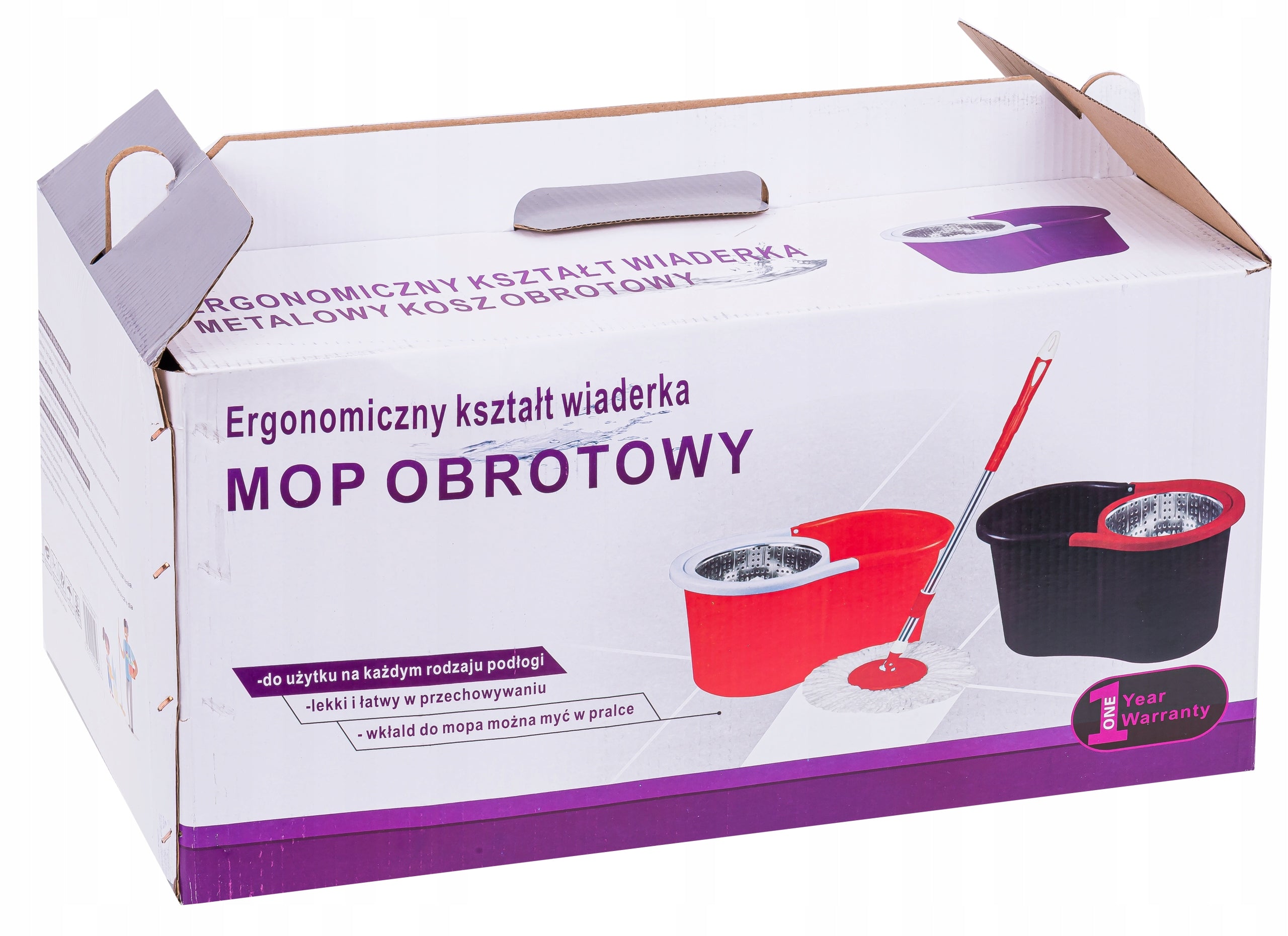 Mop obrotowy wirujący 360 napęd w rączce wiadro + 2 wkłady czerwony