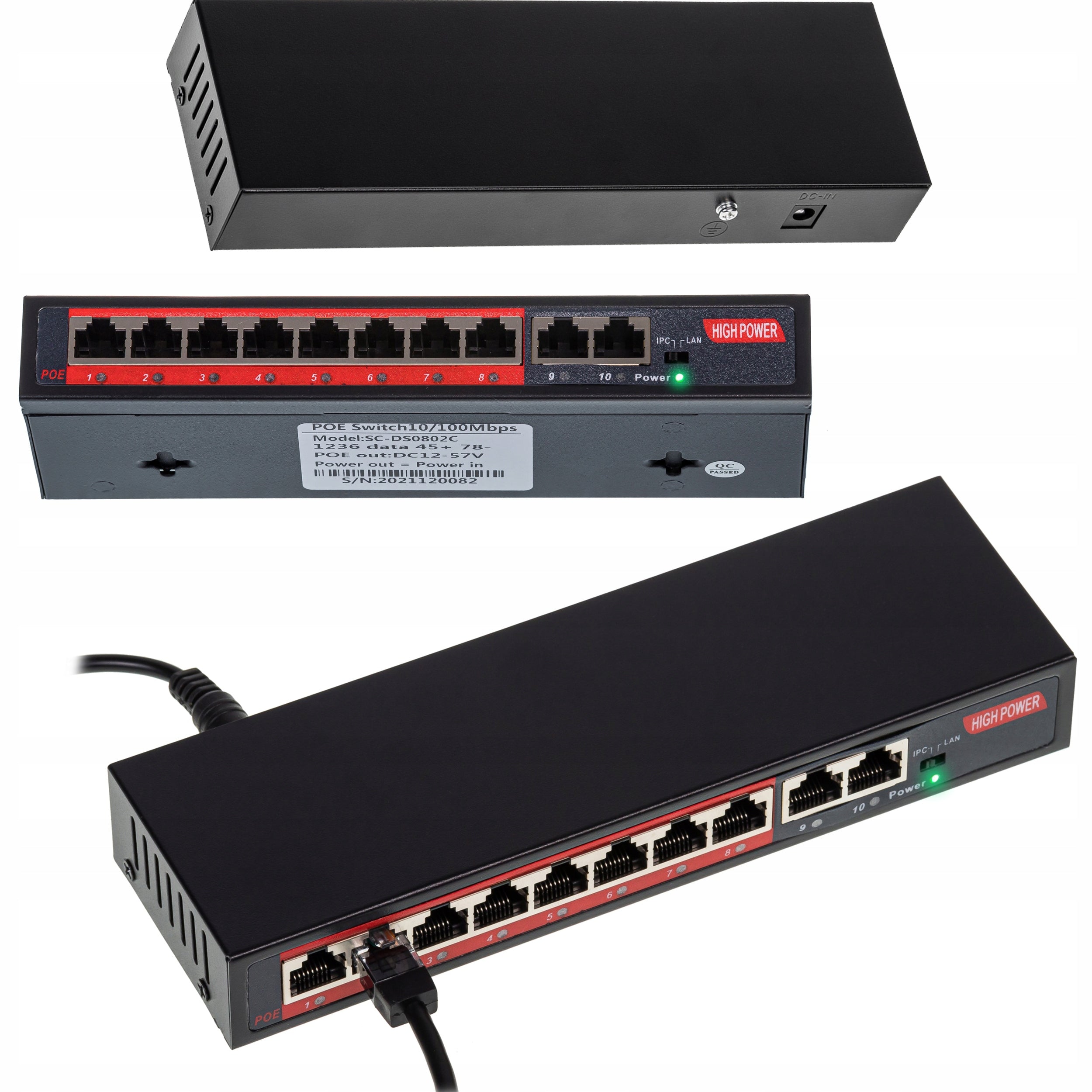 Switch POE 8POE 2UPLINK 100Mb/s 12-57V