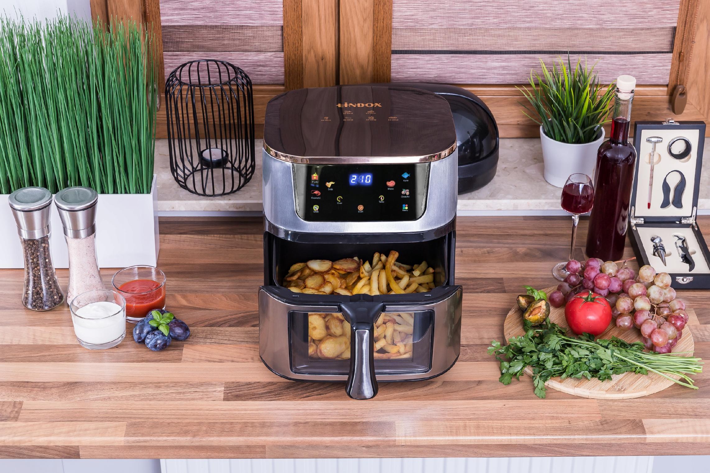 Frytkownica beztłuszczowa AIR fryer Linbox INOX czarna polskie MENU