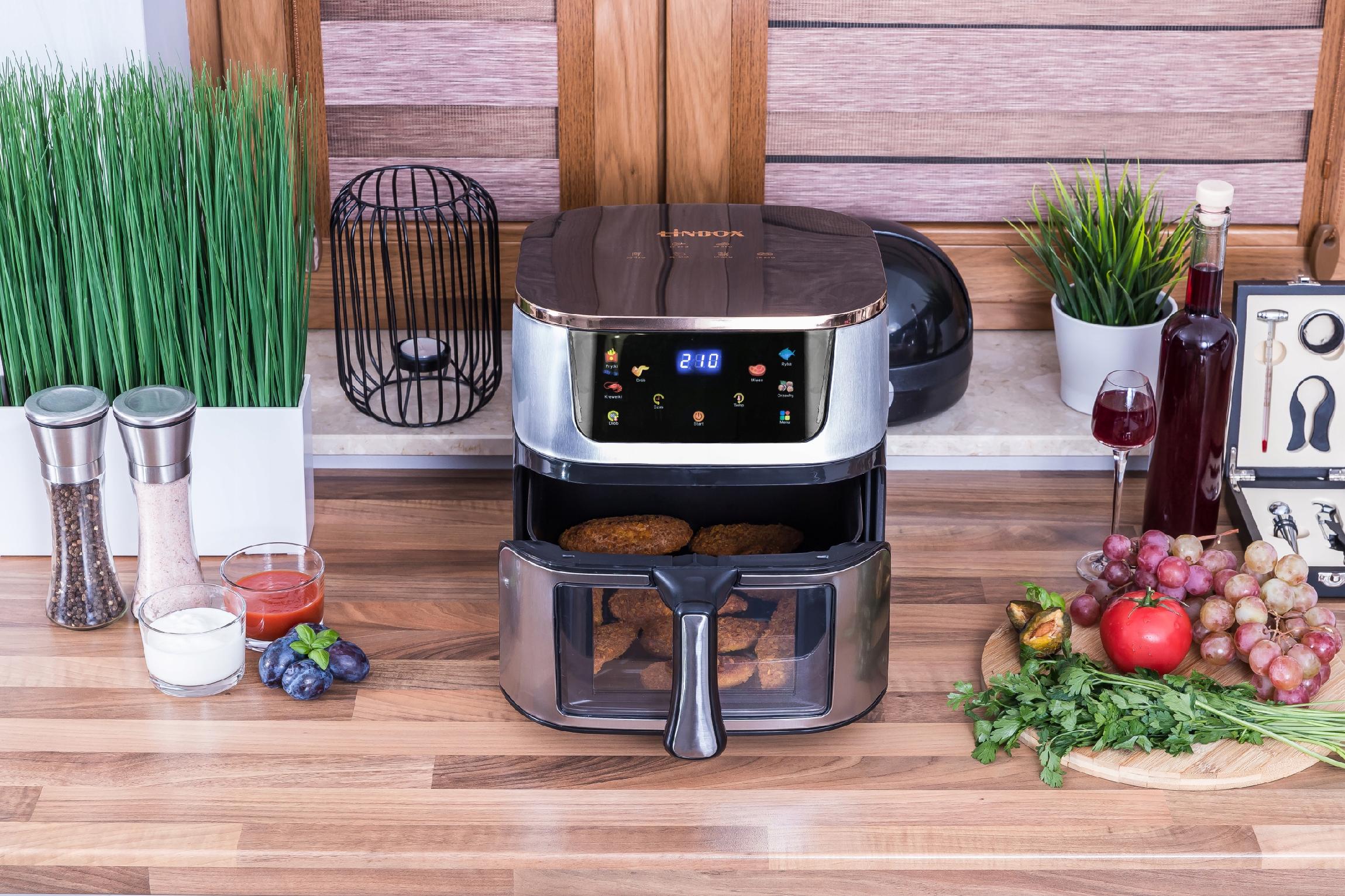 Frytkownica beztłuszczowa AIR fryer Linbox INOX czarna polskie MENU