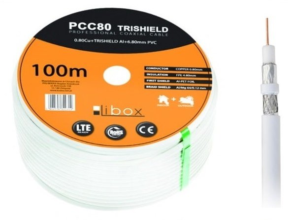 KABEL PRZEWÓD KONCENTRYCZNY ANTENOWY PCC80 CU 100M