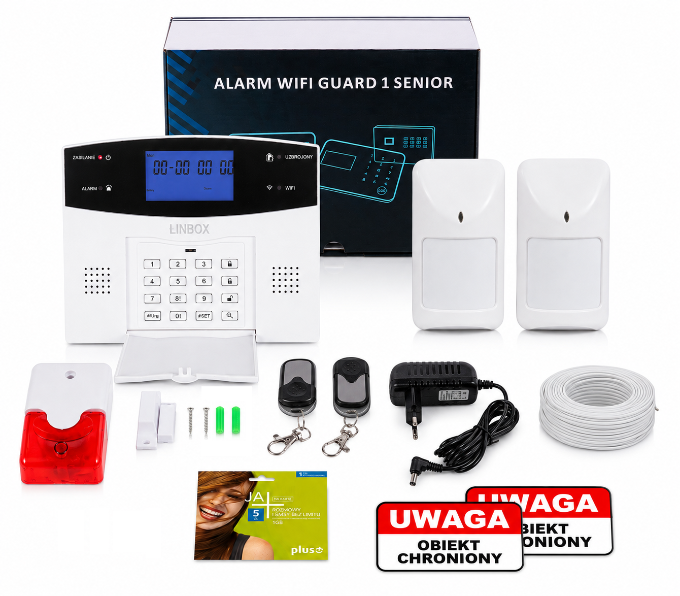 Przewodowy alarm LCD GSM APP Tuya senior Guard 1 2PIR