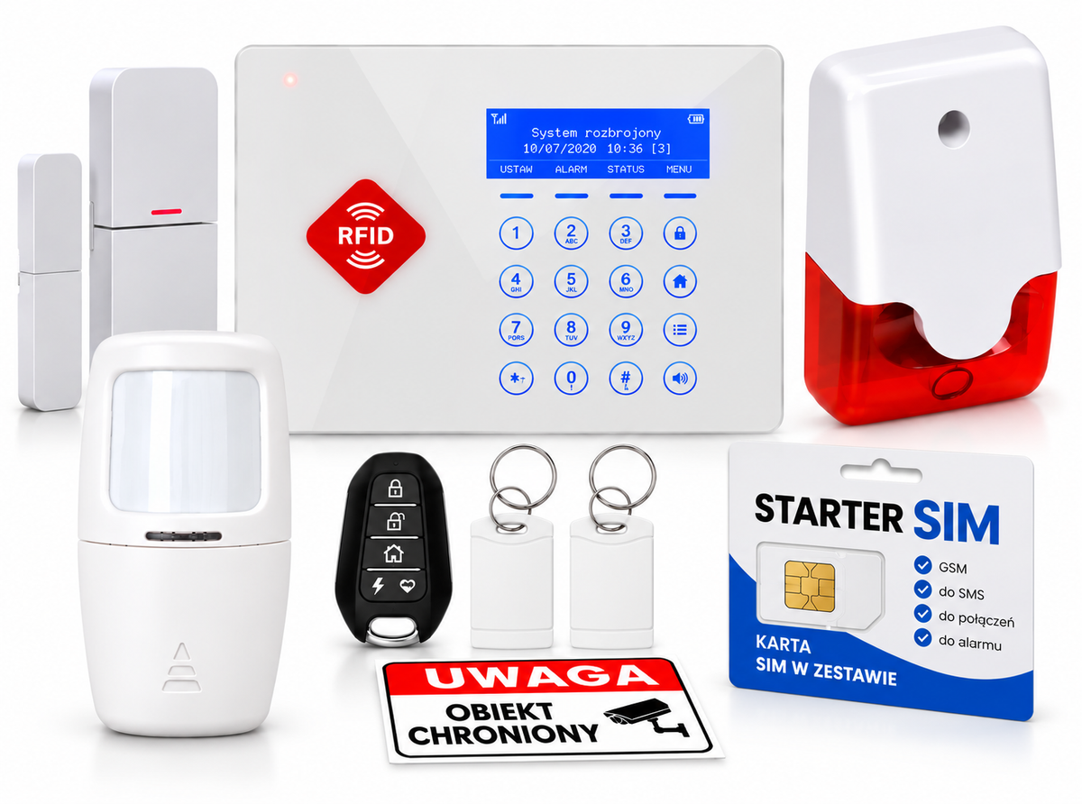 Alarm bezprzewodowy GSM LINBOX SL-G66B – polskie menu, RFID, syrena, czujki