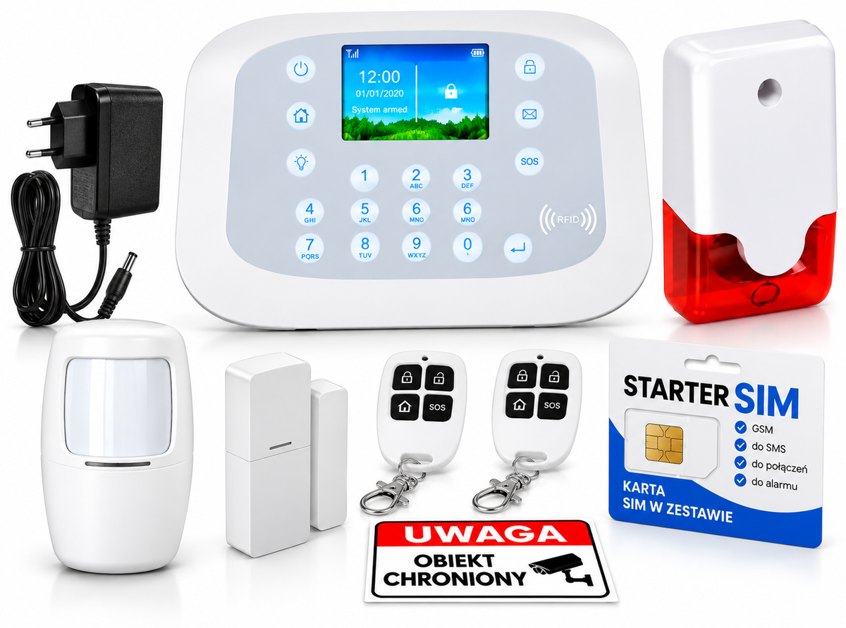 Alarm bezprzewodowy GSM LINBOX G50A – RFID, LCD, syrena, czujki