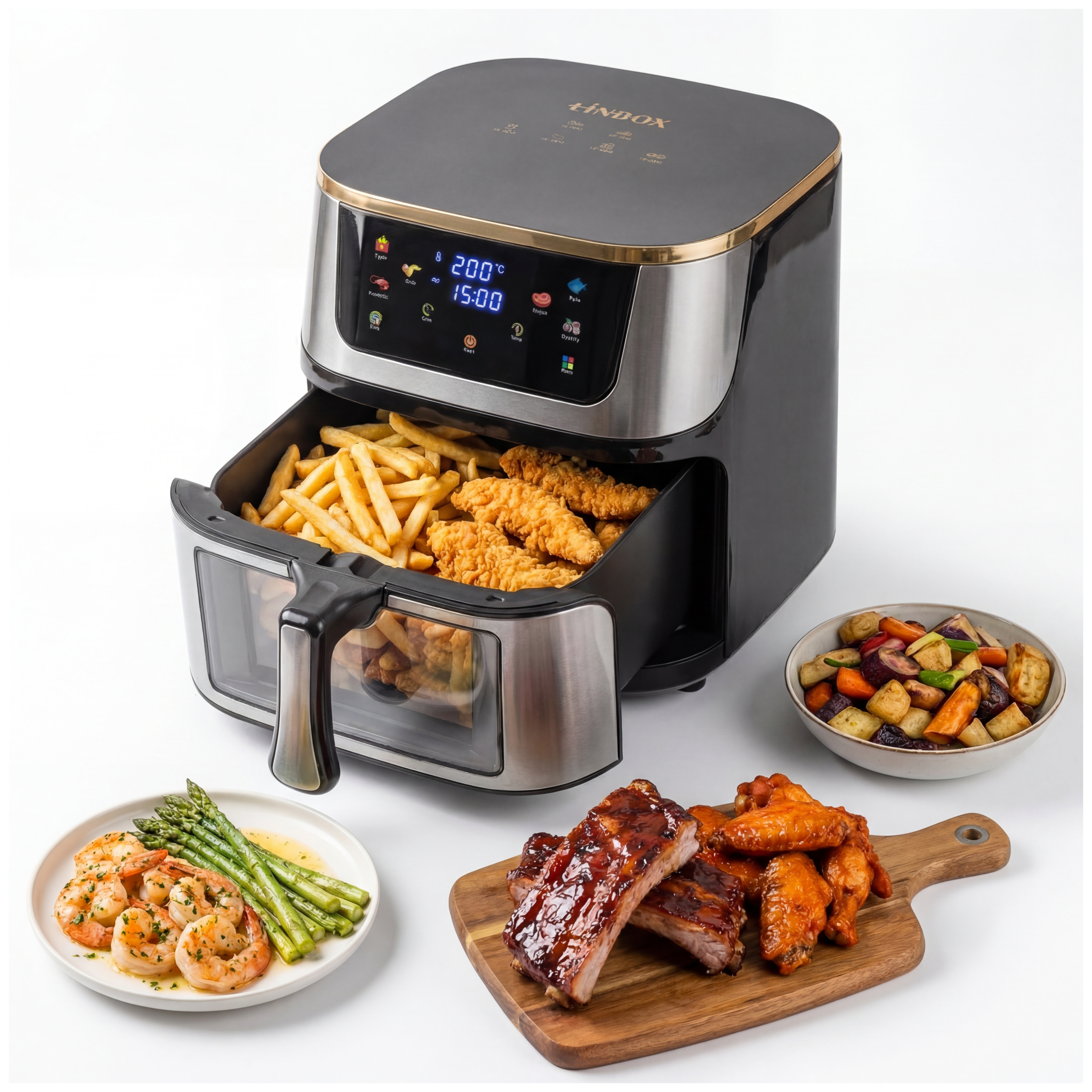 Frytkownica beztłuszczowa AIR fryer Linbox INOX czarna polskie MENU