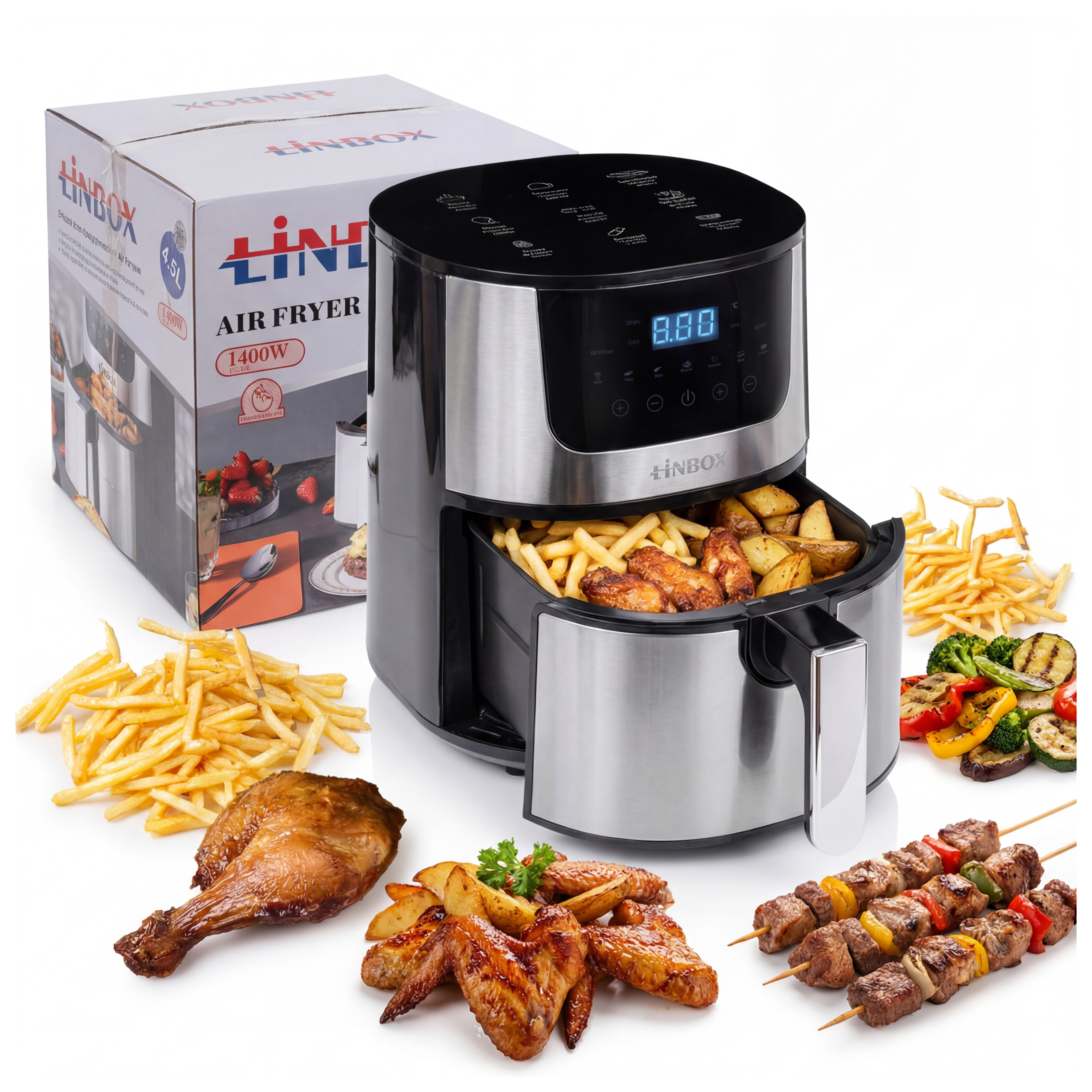 Frytkownica beztłuszczowa AIR fryer Linbox czarna 4,5L 1400W
