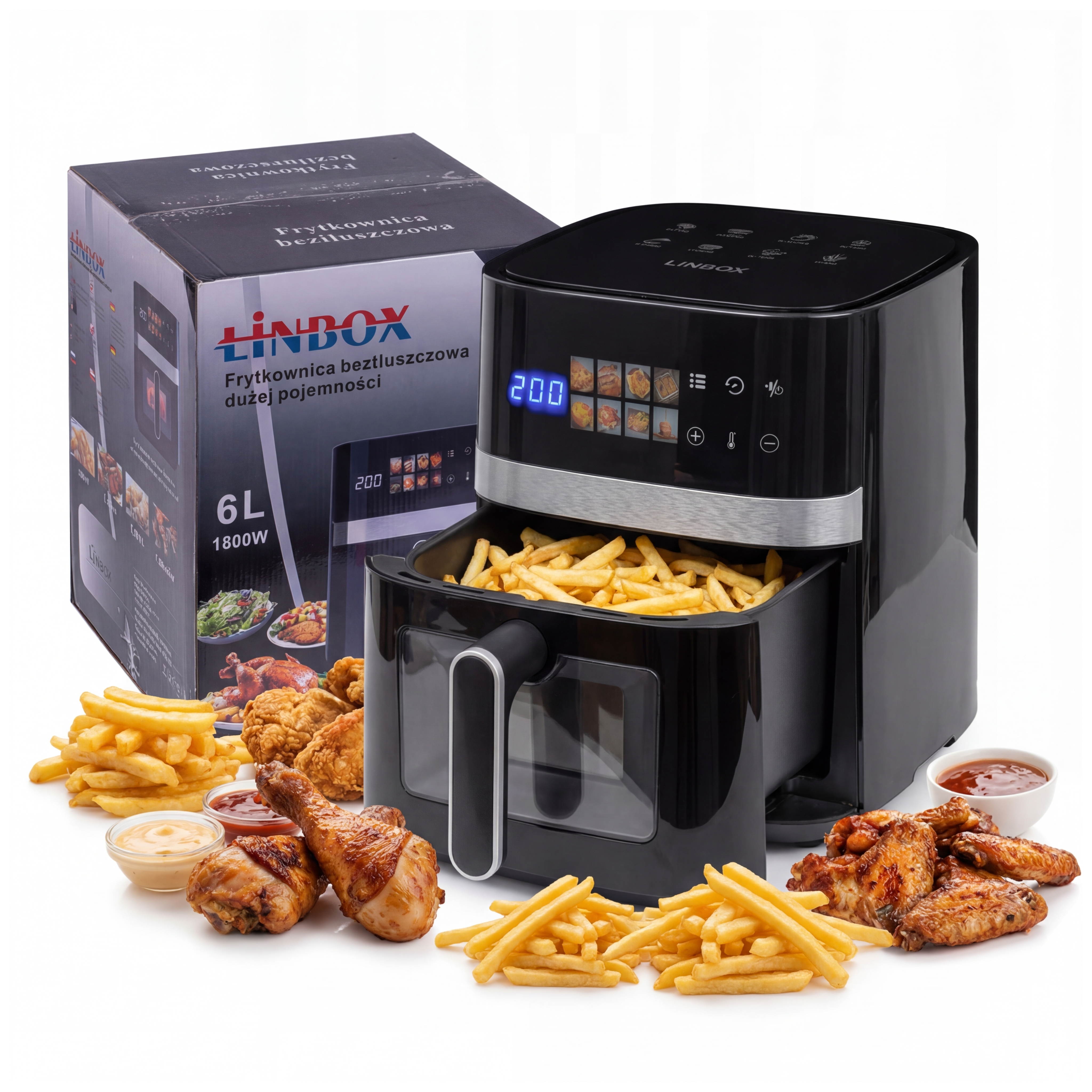 Frytkownica beztłuszczowa AIR fryer Linbox czarna