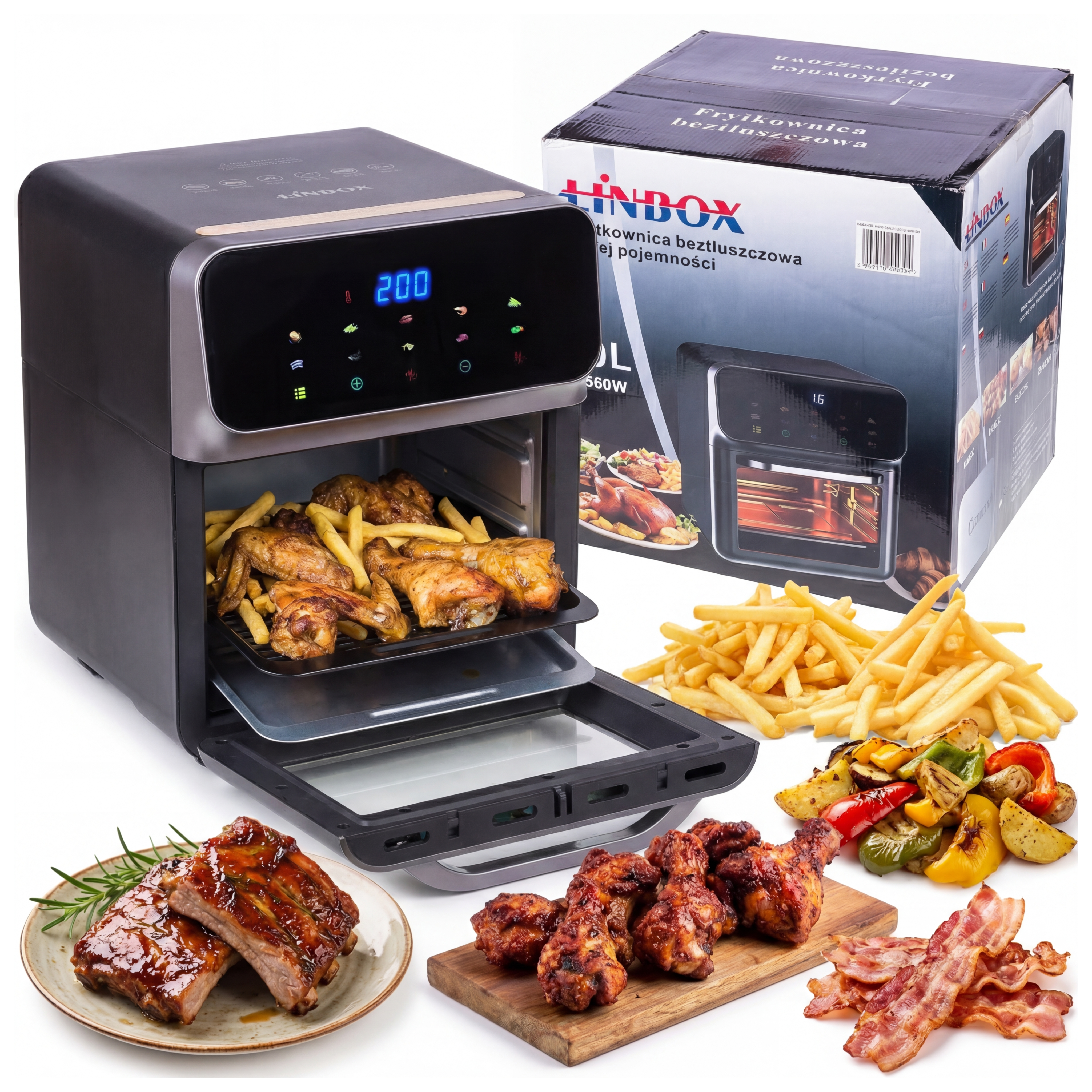 Frytkownica piekarnik beztłuszczowy AIR fryer Linbox INOX czarny