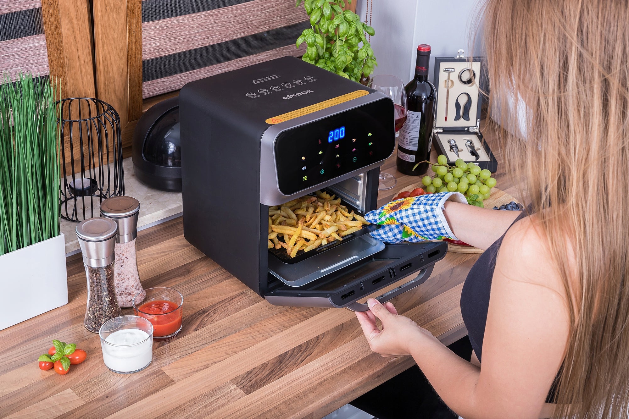 Frytkownica piekarnik beztłuszczowy AIR fryer Linbox INOX czarny