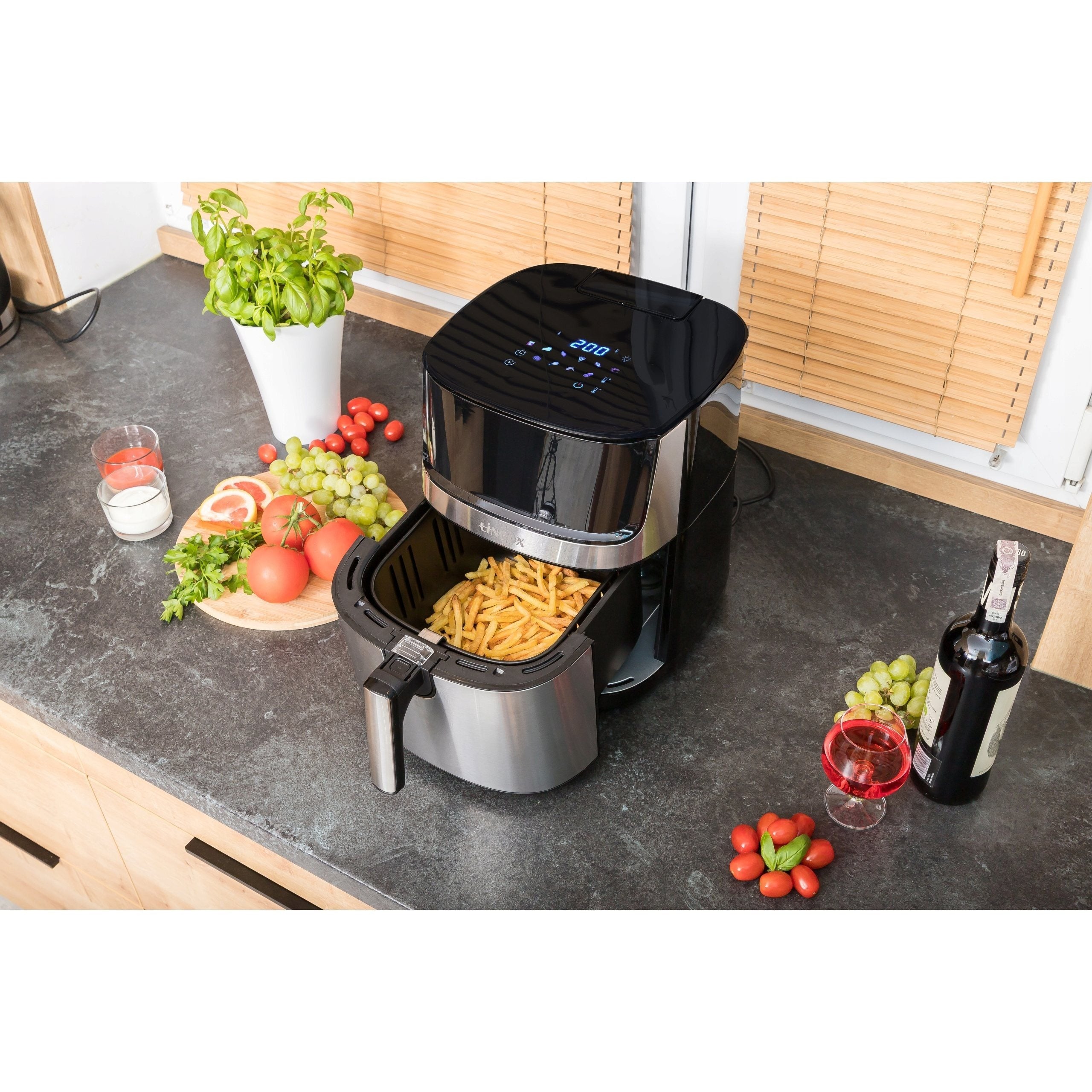 Air Fryer 8L 2000W frytkownica beztłuszczowa z funkcją pary, podwójna grzałka góra dół, okienko z podświetleniem LED, 360° cyrkulacja powietrza, 10 programów, duża pojemność
