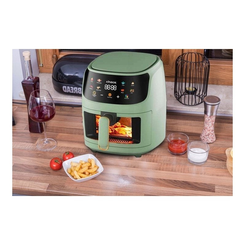 Frytkownica beztłuszczowa AIR fryer 5L/1400W zielona polskie kolorowe MENU podgląd przez okienko
