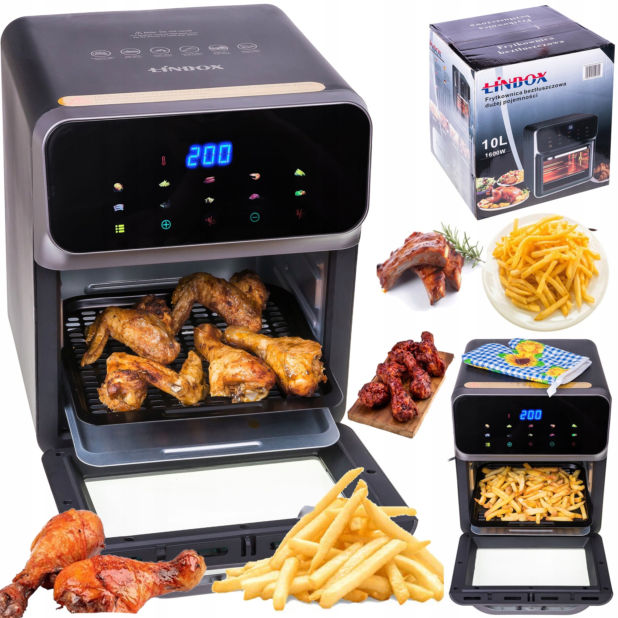 Frytkownica piekarnik beztłuszczowy AIR fryer Linbox INOX czarny
