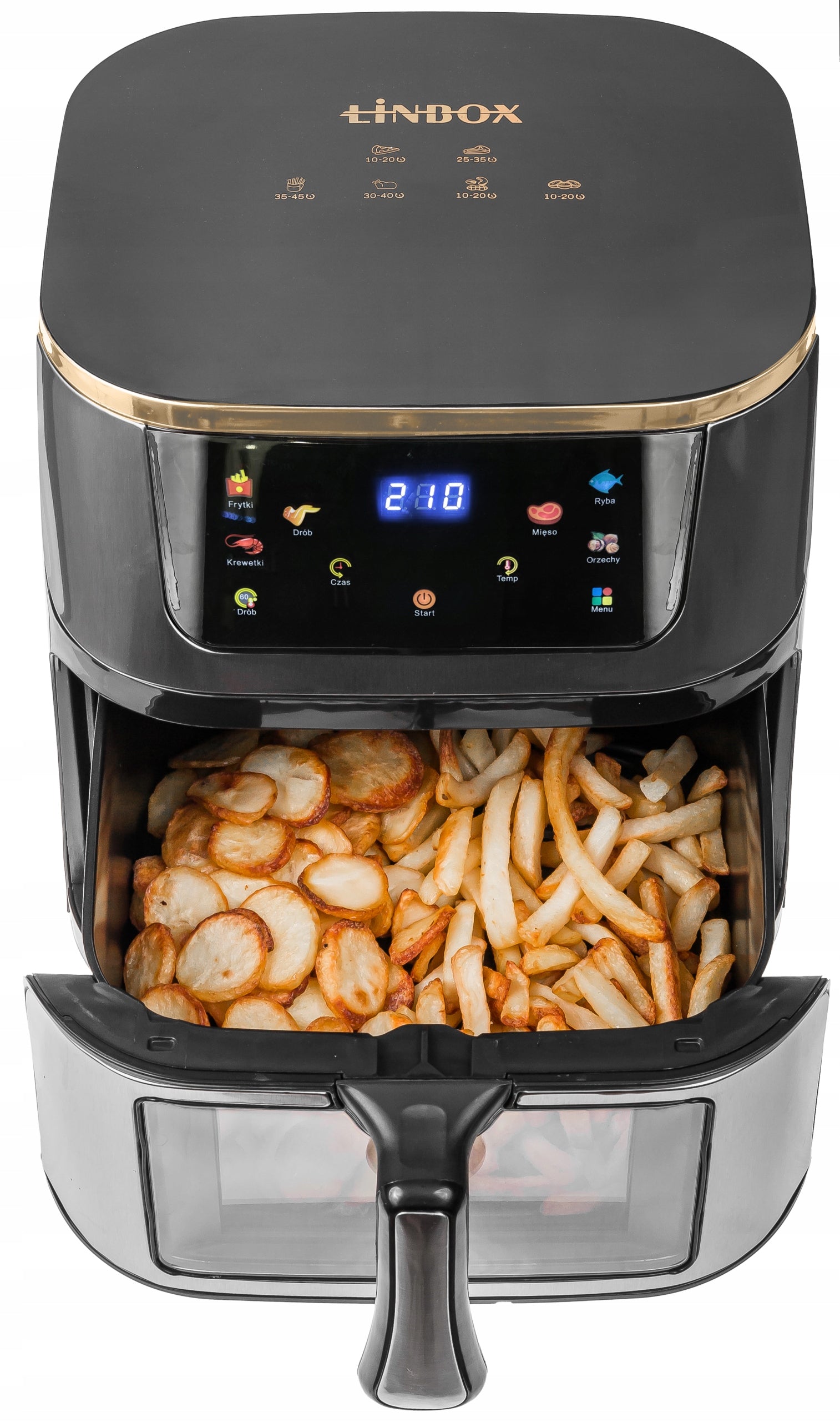 Frytkownica beztłuszczowa AIR fryer Linbox INOX czarna polskie MENU