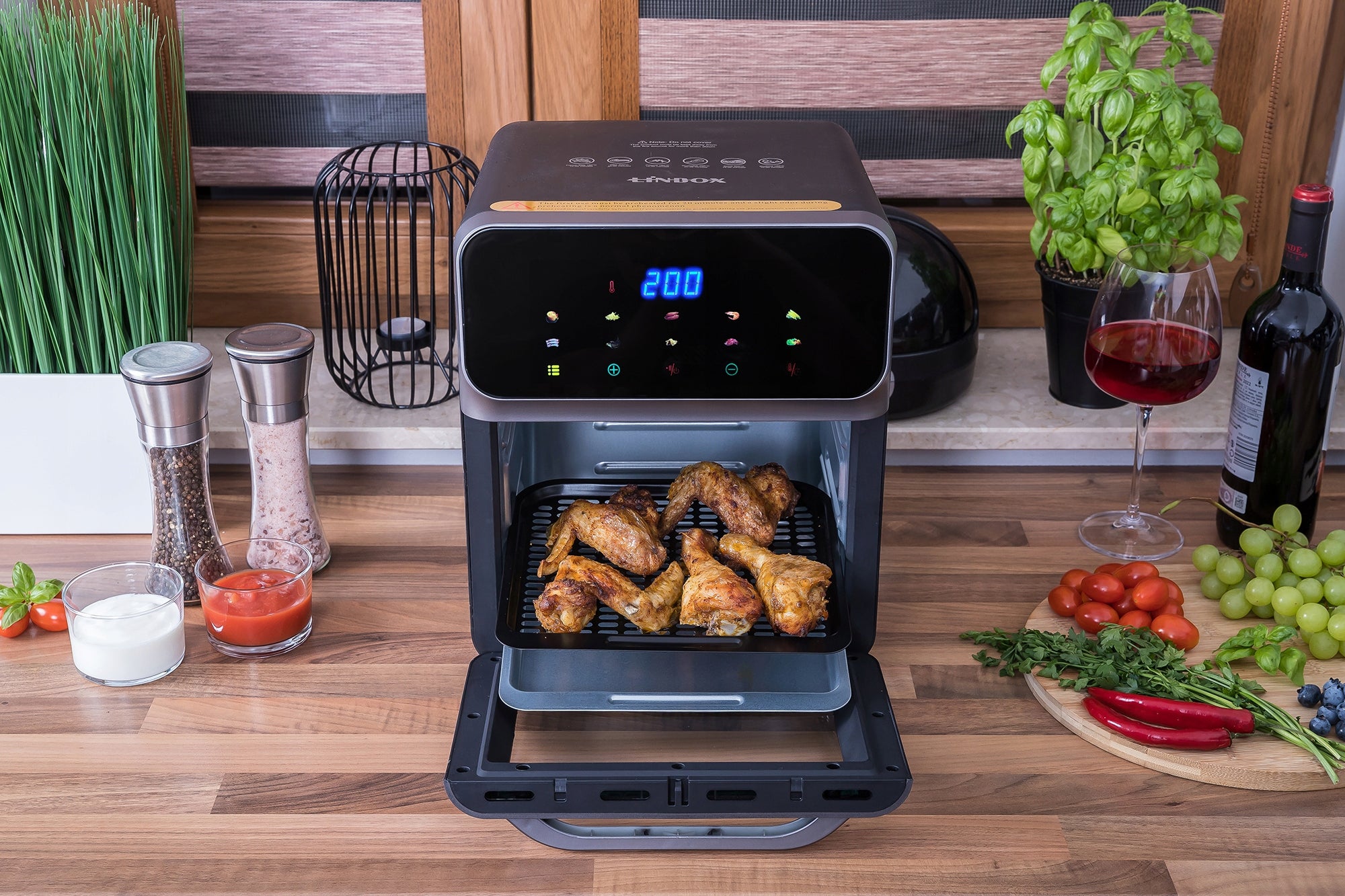 Frytkownica piekarnik beztłuszczowy AIR fryer Linbox INOX czarny