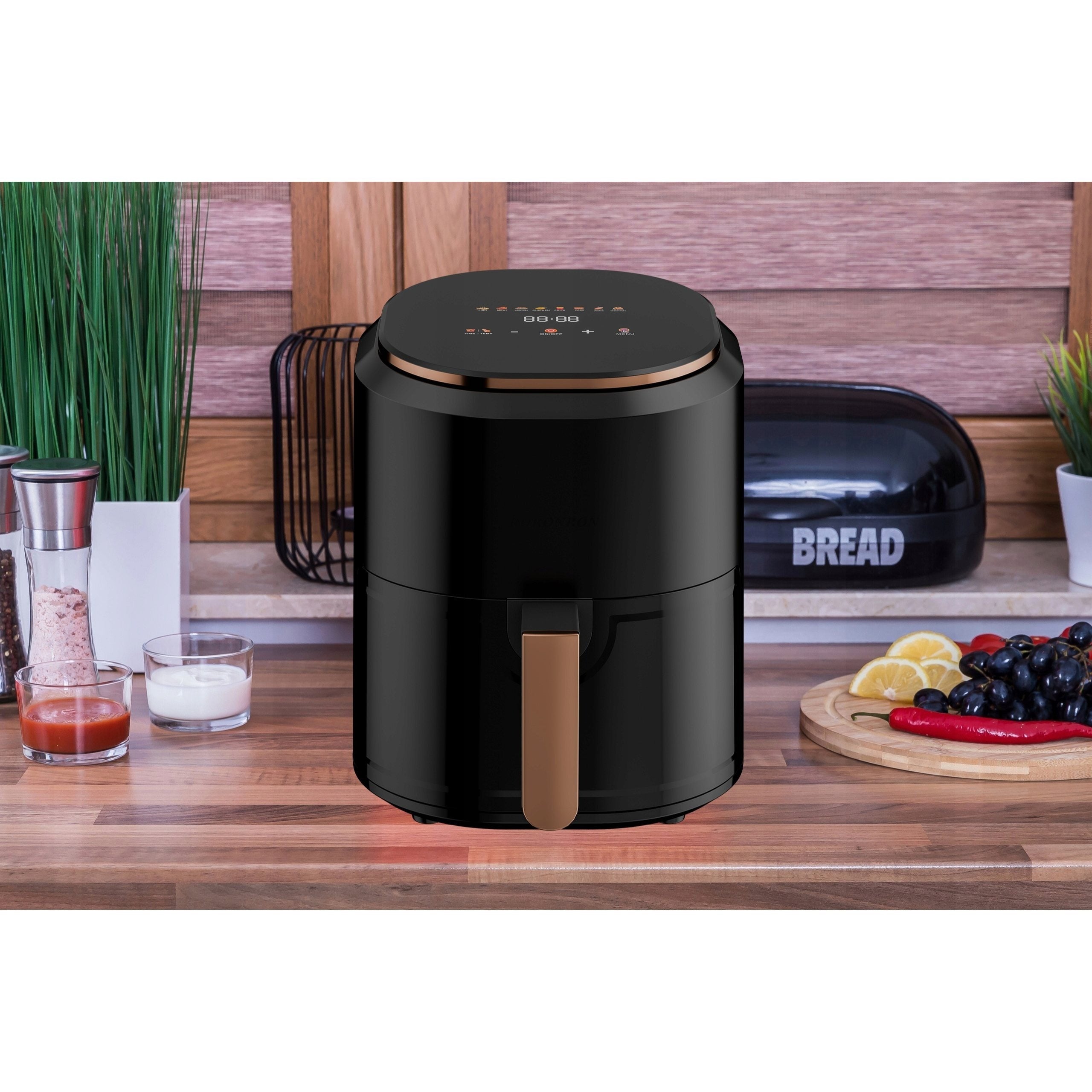 Frytkownica beztłuszczowa AIR fryer Linbox czarna 4,5L 1400W kolorowe MENU w języku polskim
