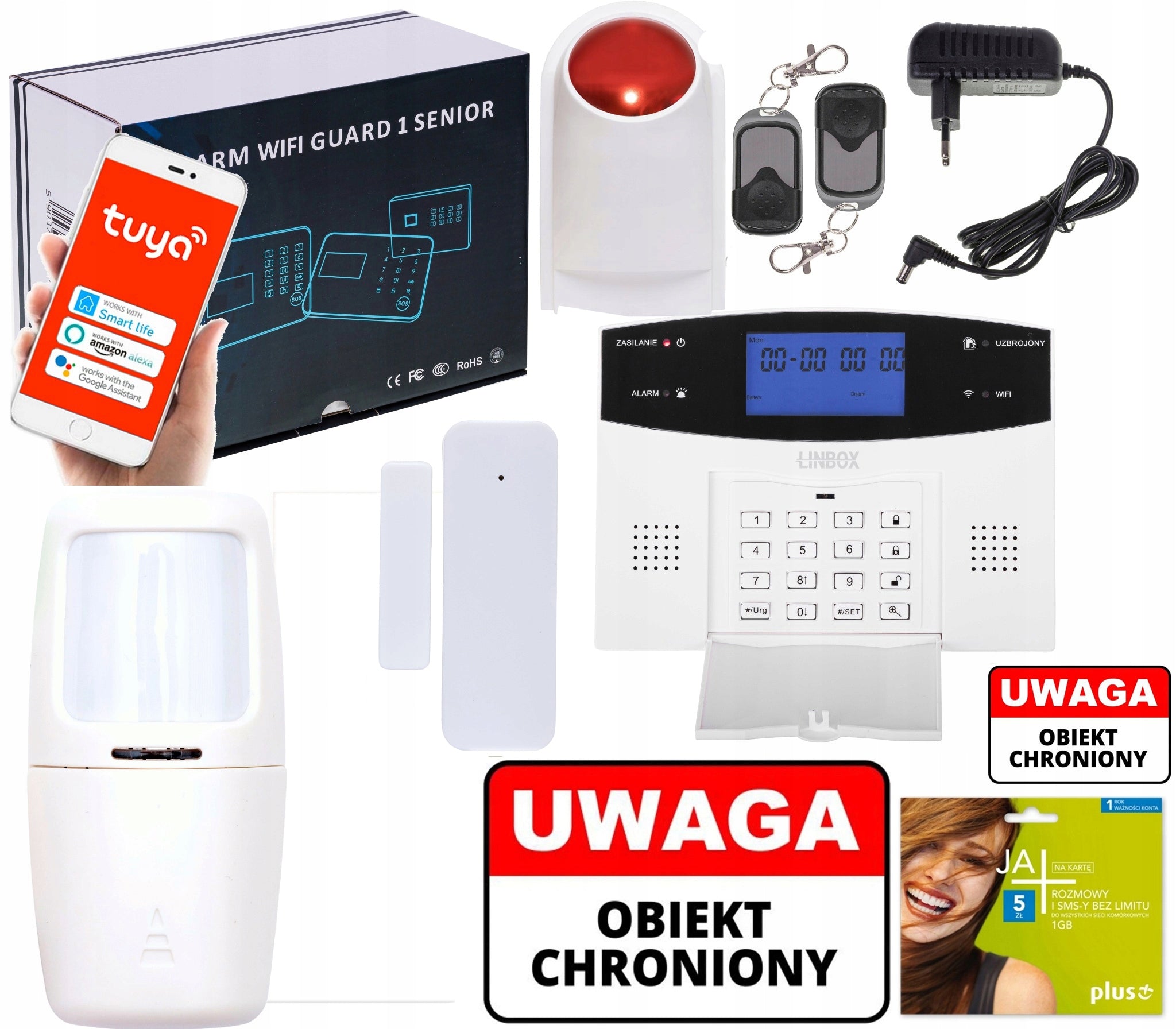 Bezprzewodowy alarm LCD GSM APP WIFI GSM polski