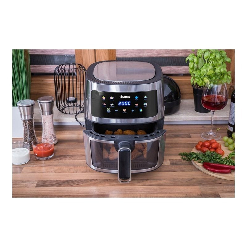 Frytkownica beztłuszczowa AIR fryer 5L/1600W INOX polskie kolorowe MENU podgląd przez okienko